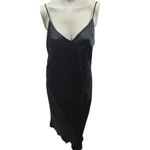 Express NWT Maxi Slip Dress Womens SZ L Black Satin Spaghetti Strap Y2K Feminine